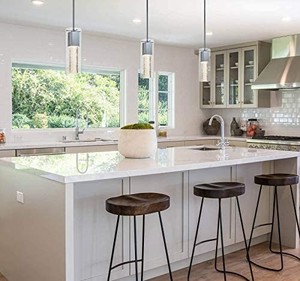 lot 44121 image: XiNBEi Lighting Pendant Lighting, Modern Mini Kitchen Hanging Pendant Light Chrome Finish with Round Bubble Glass & LED Bulb