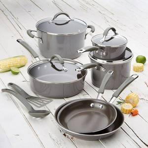 lot 44161 image: Rachael Ray - Cucina 12-Piece Cookware Set - Sea Salt Gray