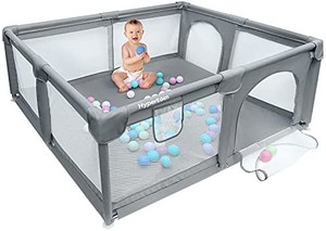 lot 44170 image: Large Baby Playpen, Extra Safe with Anti-Collision Foam Playpens for Babies, Indoor & Outdoor Playard for Kids Activity Center with Gate, Large Anti-Fall Playpen