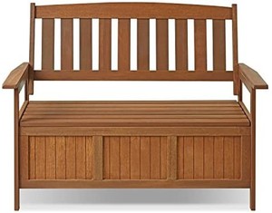lot 44190 image: Furinno FG17353 Tioman Outdoor Hardwood Patio Furniture Kent Storage Bench in Teak Oil, Natural