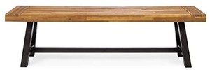 lot 44194 image: Christopher Knight Home Carlisle Outdoor Acacia Wood and Rustic Metal Bench, Sandblast Finish  Rustic Metal