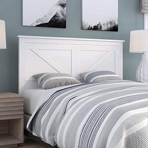 lot 44197 image: Farmhouse Style Wood Panel Headboard in Gloss White - Full Size