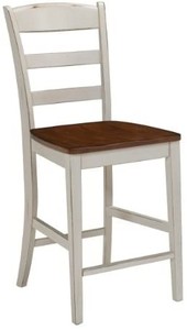 lot 44205 image: Home Styles Solid Wood Counter Bar Stool 24 inch High, Monarch Antique White with Distressed Oak Finish, Contoured Seat, Curved Legs, Shabby Chic Style