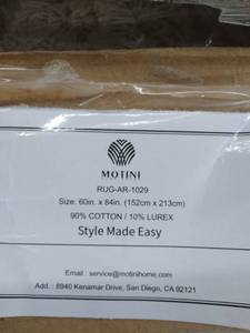 lot 44225 image: Motini Rug Size 60 inch x 84inch 90% cotton 10% lurex grey