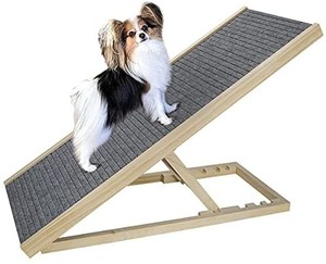 lot 44290 image: Wooden Adjustable Pet Ramp, Folding Portable Dog Ramp for Couch, Bed and Car, Height Adjustable Ramp with Paw Traction Mat, Supports up to 110lb