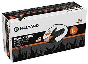 lot 44334 image: HALYARD Black-FIRE Nitrile Exam Gloves, Powder-Free, 5.5 mil, Large, 44758 (10 Boxes)