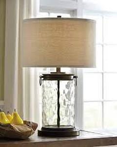 lot 2206 image: Signature Design by Ashley Tailynn Modern Glass Table Lamp