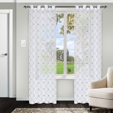 lot 51768 image: Impressions Kyrie Lattice Textured Sheer Curtain Set of 2 with Grommet Header