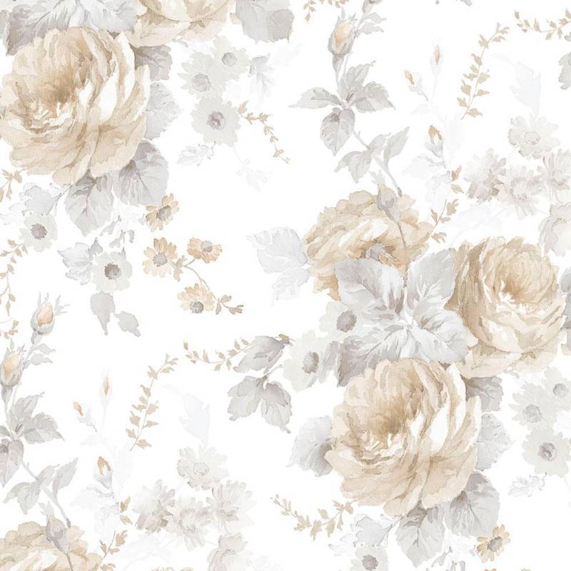 lot 51875 image: Manhattan Comfort Maryville 32.7 Ft. x 20.5 In. Vinyl Grey Peonies Wallpaper Covering