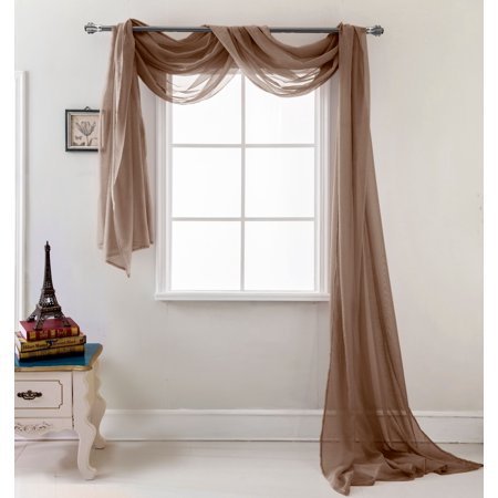 lot 12823 image: Celine 55 x 216 in. Sheer Curtain Scarf in Chocolate