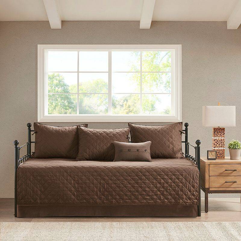 lot 12906 image: Powell Daybed 6pc Reversible Daybed Cover Set Brown