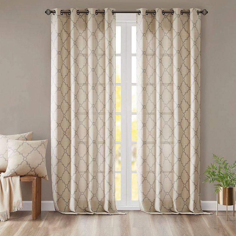 lot 22980 image: Lot of 2 Saratoga 50 x 95 Fretwork-Print Grommet Curtain Panel