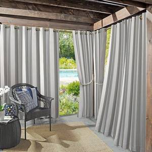 lot 9569 image: Pair of Sun Zero Valencia 54 x 108 Cabana Stripe IndoorOutdoor Uv Protectant Curtain Panels