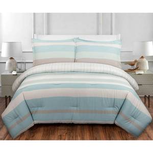 lot 9820 image: Nouvelle Home Coastal Stripe 3-Piece Multicolor Cotton FullQueen Duvet Cover Set, Blue Green White