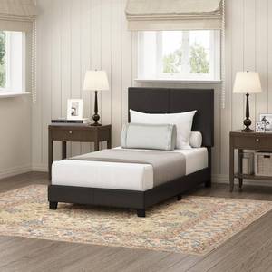 lot 9862 image: Furinno Pessac Upholstered Bed Frame, Black PU Leather, Twin