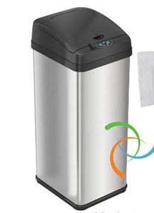 lot 9605 image: iTouchless - 13 Gallon Touchless Sensor Trash Can with AbsorbX Odor Control System, Stainless Steel Oval Shape Kitchen Bin - Silver