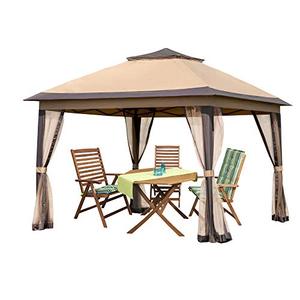 lot 7722 image: Pamapic 11x11 Outdoor Pop up Gazebo for Patios Canopy for Shade and Rain with Mosquito Netting, Waterproof Soft Top Metal Frame Gazebo for Lawn, Garden, Backyard and Deck (Brown)
