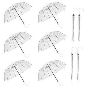 lot 7730 image: WASING 10 Pack 46 Inch Clear Bubble Umbrella Large Canopy Transparent Stick Umbrellas Auto Open Windproof with White European J Hook Handle Outdoor Wedding Style Umbrella for Adult