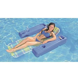 lot 2951 image: Poolmaster Caribbean Plaid Swimming Pool Lounge Chair Float with Cup Holders