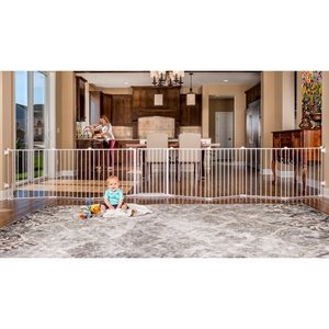 lot 2959 image: Regalo 192-Inch Super Wide Adjustable Baby Gate and Play Yard, 4-In-1, Includes 4 Pack of Wall Mounts, White