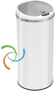 lot 2960 image: iTouchless 13 Gallon Touchless Sensor Trash Can with Odor Filter System, Round Steel Garbage Bin, Perfect for Home, Kitchen, Office, Matte White