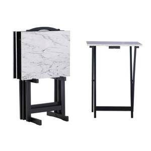 lot 2964 image: Faux Marble Tray Table Set White - Linon