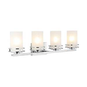 lot 2968 image: JONATHAN Y Fairfax 32 in. 4-Light Chrome MetalFrosted Glass Contemporary Glam LED Vanity Light