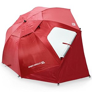 lot 2977 image: Sport-Brella XL Vented SPF 50 Sun and Rain Canopy Umbrella for Beach and Sports Events (9-Foot, Deep Red)