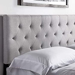 lot 2978 image: Mid-Rise Upholstered Headboard - Adjustable Height from 34�� to 46��, Queen, Stone