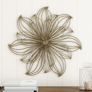 lot 2982 image: Lavish Home 80-WALLA-10 Metallic Layered Large Wire Flower Sculpture Modern Hanging Accent Art for Living Room Wall Decor - Gold