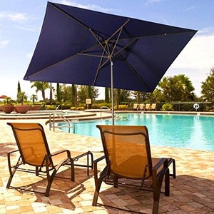 lot 2984 image: 6.5x10 ft Rectangular Patio Umbrella Outdoor Market Table Umbrella with Tilt and Crank 6 Sturdy Ribs for Deck Lawn Pool, Navy Blue