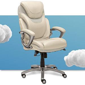 lot 3530 image: Serta AIR Health and Wellness Executive Office Chair, High Back Big and Tall Ergonomic for Lumber Support Task Swivel, Bonded Leather, Cream. MISSING HYDRAULIC TUBE.