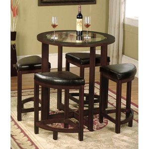 lot 3536 image: Roundhill Furniture Cylina Solid Wood Glass Top Round Counter Height Table with 4 Stools. STOILS ONLY. NO TABLE.