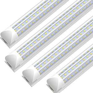 lot 3542 image: (Pack of 4) SHOPLED 4ft D Shape LED Shop Light 45W 5850LM 6000K Cool White Triple Sided High Output, Clear Cover, T8 Integrated LED Tube Light for Garage 4 Foot with Plug, Warehouse, Workshop.