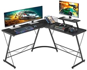 lot 3559 image: Mr IRONSTONE L-Shaped Desk 50.8 Computer Corner Desk, Home Gaming Desk, Office Writing Workstation with Large Monitor Stand, Space-Saving, Easy to Assemble, Black