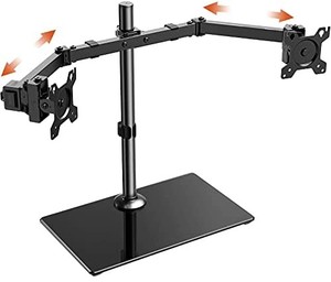 lot 5184 image: Perlegear PGCM3 Freestanding Desk Mount with Glass Base Fit 17-32 inch Flat Curved Screen Each Arm Holds up to 26 lbs PGCM4 Dual Monitor Desk Mount Fit 17-32 Inch Flat Curved Screens, Max VESA 100x100