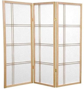 lot 5195 image: Oriental Furniture 4 ft. Tall Double Cross Shoji Screen - Natural - 3 Panels