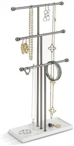 lot 5199 image: Umbra Trigem Hanging Jewelry Organizer Tiered Tabletop Free Standing Necklace Holder Display, 3, WhiteNickel