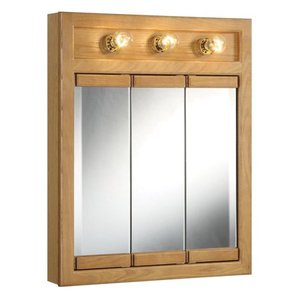 lot 5203 image: Design House 530592 Richland 3-Light Tri-View Wall Cabinet Mirror 24 Nutmeg Oak