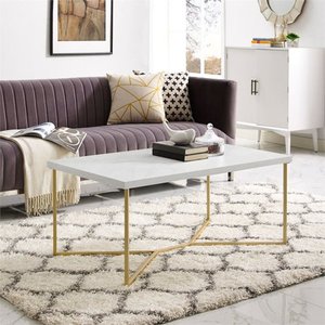 lot 5204 image: Rectangle Coffee Table with White Faux-Marble Top and Gold Base