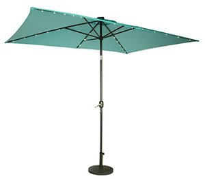 lot 8790 image: Trademark Innovations Rectangular Solar Powered LED Lighted Patio Umbrella - 10 x 6.5 - (Teal)
