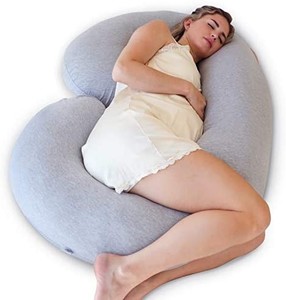 lot 8792 image: PharMeDoc Pregnancy Pillow, C-Shape Full Body Pillow and Maternity Support ( Grey Jersey Cover)- Support for Back, Hips, Legs, Belly for Pregnant Women