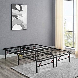 lot 8793 image: Amazon Basics Foldable, 14 Black Metal Platform Bed Frame with Tool-Free Assembly, No Box Spring Needed - Queen