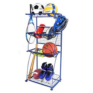 lot 8794 image: Mythinglogic Sports Equipment Storage for Garage, 4 Shelf Shelving Garage Organizer with Rack, Sports and Ball Storage, Sport Gear Balls Storage