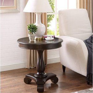 lot 8801 image: Roundhill Furniture Rene Round Wood Pedestal Side Table, White