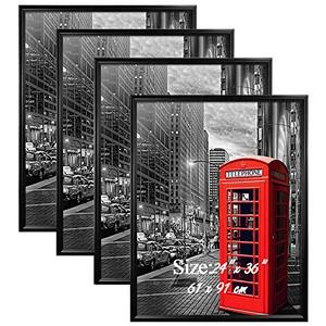 lot 8802 image: PETAFLOP 4 Pack 24x36 Frame for Pictures with Plexiglass Front, Black Poster Frames for 24 x 36 inch Wall Art