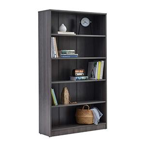 lot 8803 image: 5 Shelf Bookcase Wood Mordern Adjustable Bookshlef Heavy Duty, Grey