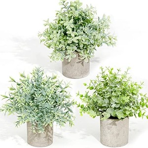 lot 2004 image: 3 Pack Artificial Potted Plants��Faux Eucalyptus & Rosemary Greenery in Pots Small Houseplants for Indoor Tabletop Decor