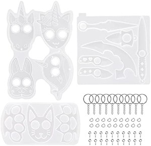 lot 2006 image: Silicone Resin Mold Keychain, 3Pcs Portable Animal Pendant Keychains Molds, Epoxy Molds for Cute Unicorn Mold Keychains with 10pcs Key Rings