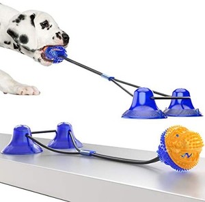 lot 2021 image: Newest Double Suction Cup Dog Toy Flexible Pet Molar Bite Toy cups are orange not blue